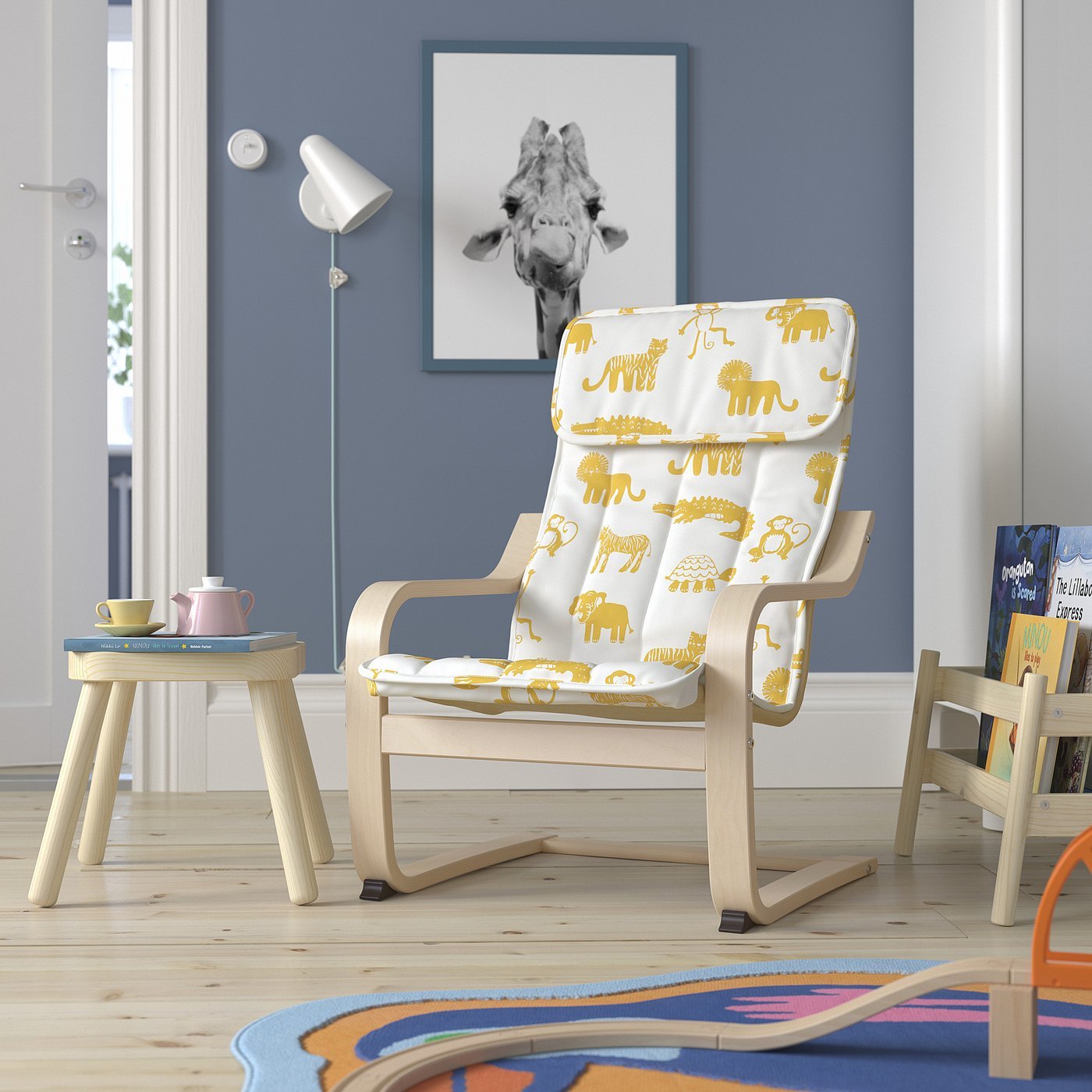 ChairMiniZoo – Children's armchair, birch veneer/Skogbo animal pattern